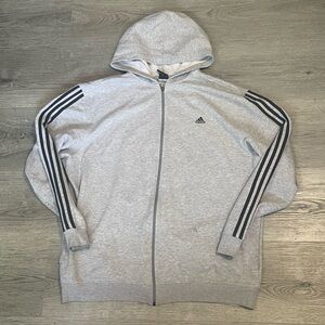Adidas Grey/ Black Stripes Zip Up Hoodie